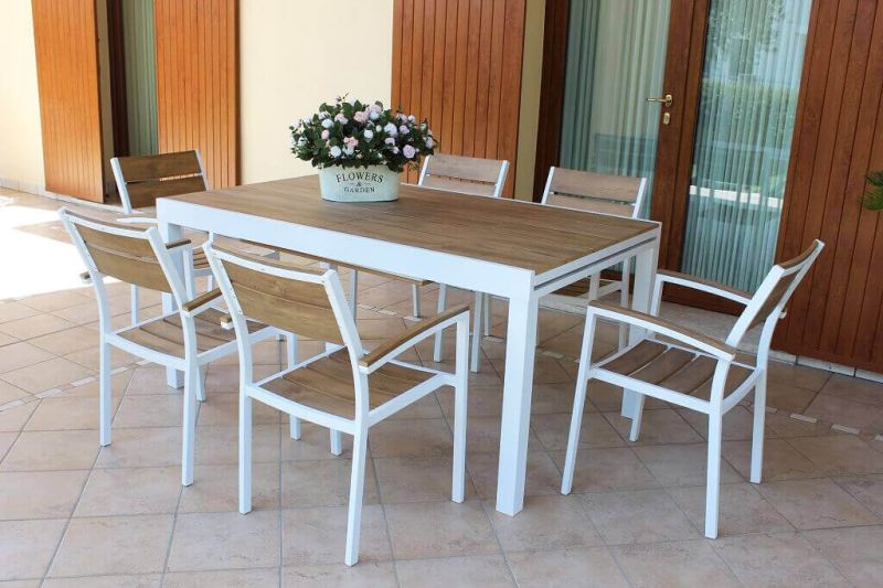 VIDUUS - set tavolo in alluminio e polywood cm 160/240 x 95 x 75 h con 8 poltrone Viduus