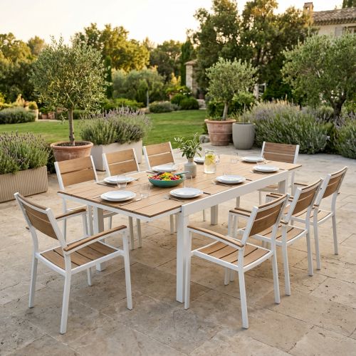 VIDUUS - set tavolo in alluminio e polywood cm 160/240 x 95 x 75 h con 8 poltrone Viduus