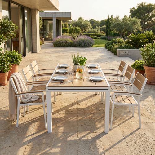VIDUUS - set tavolo in alluminio e polywood cm 200/300 x 95 x 74 h con 6 poltrone Viduus