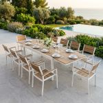 VIDUUS - set tavolo in alluminio e polywood cm 200/300 x 95 x 74 h con 10 poltrone Viduus