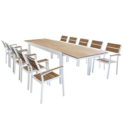 VIDUUS - set tavolo in alluminio e teak cm 200/300 x 95 x 74 h con 10 poltrone Viduus