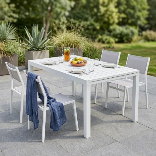 DEXTER - set tavolo in alluminio cm 160/240 x 90 x 75 h con 4 sedie Aulus