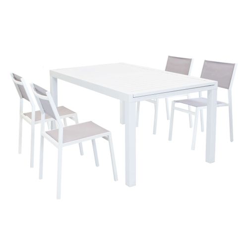 DEXTER - set tavolo in alluminio cm 160/240 x 90 x 75 h con 4 sedie Aulus