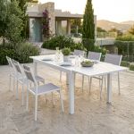 DEXTER - set tavolo in alluminio cm 160/240 x 90 x 75 h con 6 sedie Aulus