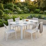 DEXTER - set tavolo in alluminio cm 200/300 x 100 x 74 h con 6 sedie Aulus