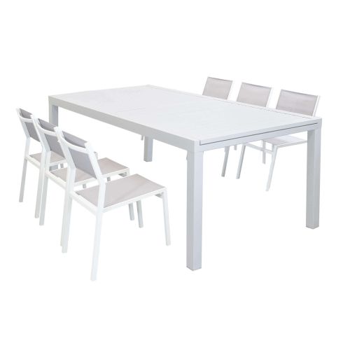 DEXTER - set tavolo in alluminio cm 200/300 x 100 x 74 h con 6 sedie Aulus