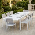 DEXTER - set tavolo in alluminio cm 200/300 x 100 x 74 h con 8 sedie Aulus