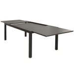 DEXTER - set tavolo in alluminio e teak cm 200/300 x 100 x 74 h con 10 sedie Aulus