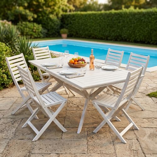 CAESAR - set tavolo in legno massiccio di acacia con 6 sedie Sortis