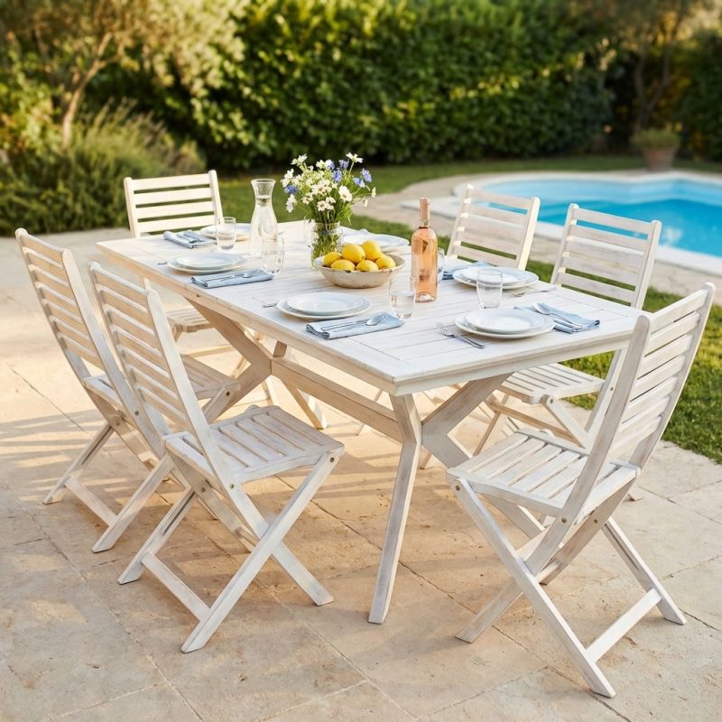 CAESAR - set tavolo in legno massiccio di acacia con 6 sedie Sortis