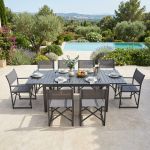 DEXTER - set tavolo in alluminio cm 160/240 x 90 x 75 h con 8 poltrone Carpenter