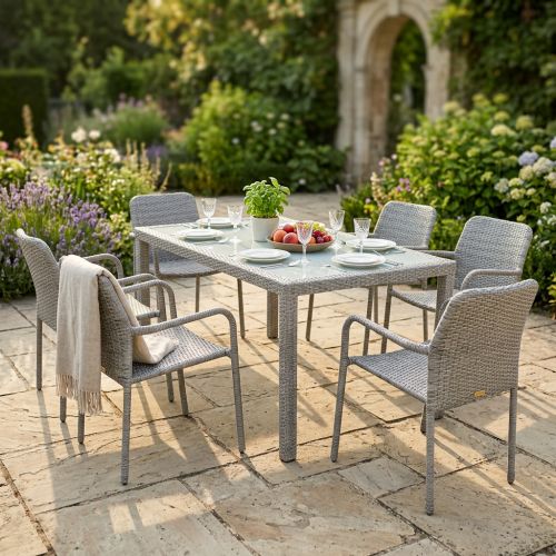 AXONA - set tavolo in wicker cm 150 x 90 con 6 poltrone Axona