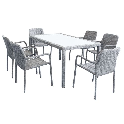 AXONA - set tavolo in wicker cm 150 x 90 con 6 poltrone Axona