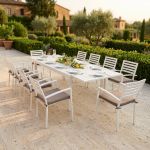 DEXTER - set tavolo in alluminio cm 200/300 x 100 x 74 h con 10 poltrone Dexter