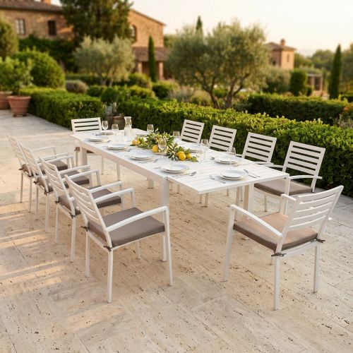 DEXTER - set tavolo in alluminio cm 200/300 x 100 x 74 h con 10 poltrone Dexter