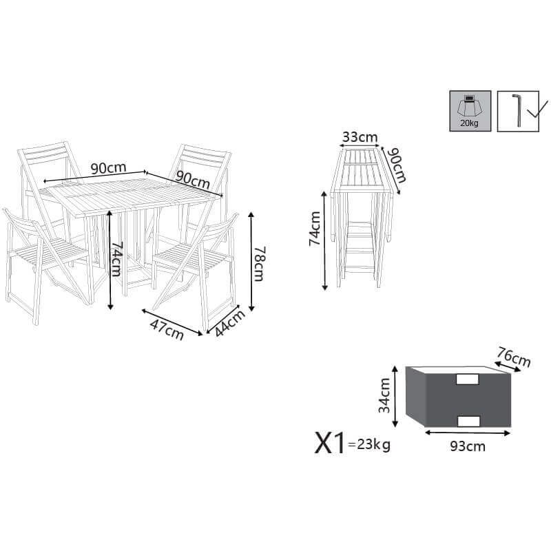 FALCO - set tavolo e 4 sedie in acacia