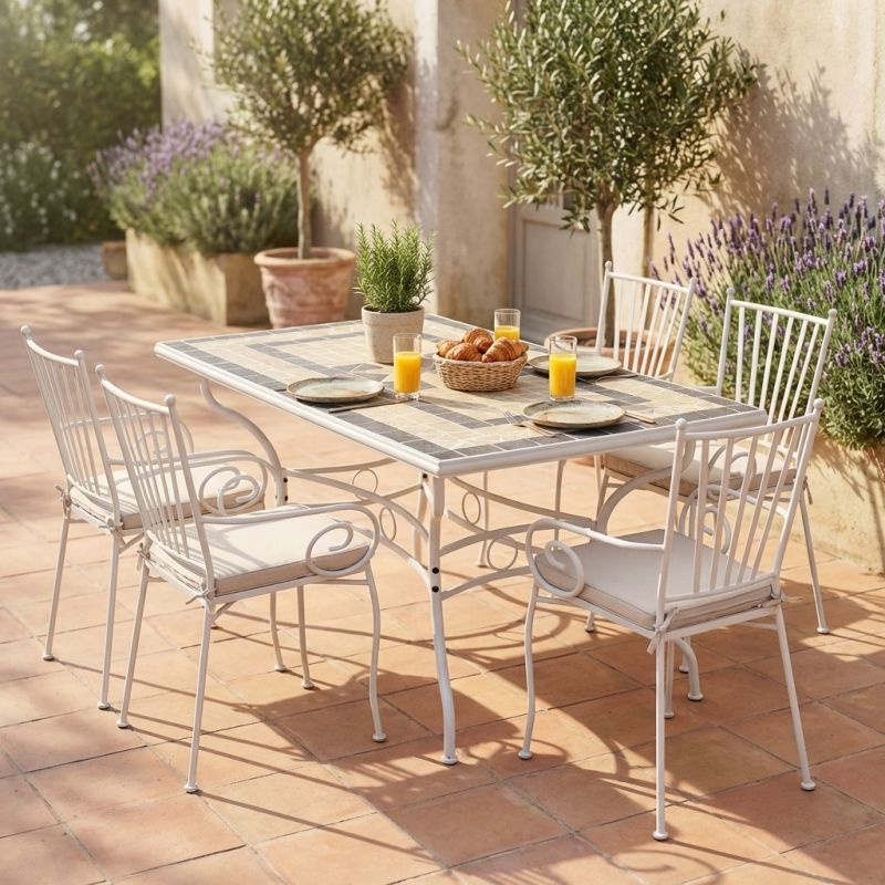 VENTUS - set tavolo in ferro cm 160 x 90 x 74 h con 4 poltrone Ventus