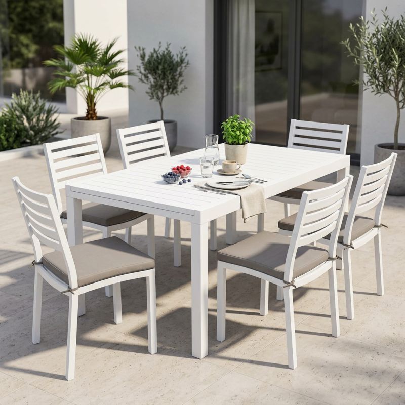 DEXTER - set tavolo in alluminio cm 200/300 x 100 x 74 h con 6 sedie Dexter