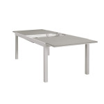 TRIUMPHUS - set tavolo in alluminio e teak cm 180/240 x 100 x 73 h con 6 poltrone Xanthus