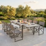 DEXTER - set tavolo in alluminio cm 200/300 x 100 x 74 h con 8 poltrone Carpenter