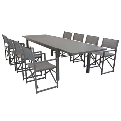 DEXTER - set tavolo in alluminio cm 200/300 x 100 x 74 h con 8 poltrone Carpenter