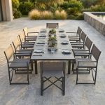 DEXTER - set tavolo in alluminio cm 200/300 x 100 x 74 h con 10 poltrone Carpenter