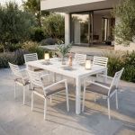 DEXTER - set tavolo in alluminio cm 200/300 x 100 x 74 h con 6 poltrone Dexter