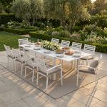 DEXTER - set tavolo in alluminio cm 200/300 x 100 x 74 h con 10 poltrone Dexter