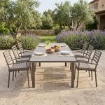 DEXTER - set tavolo in alluminio cm 200/300 x 100 x 74 h con 6 poltrone Dexter