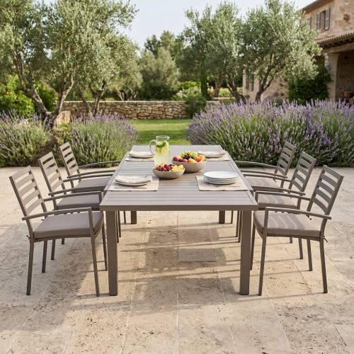 DEXTER - set tavolo in alluminio cm 200/300 x 100 x 74 h con 6 poltrone Dexter