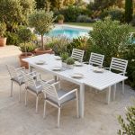 DEXTER - set tavolo in alluminio cm 200/300 x 100 x 74 h con 6 poltrone Dexter