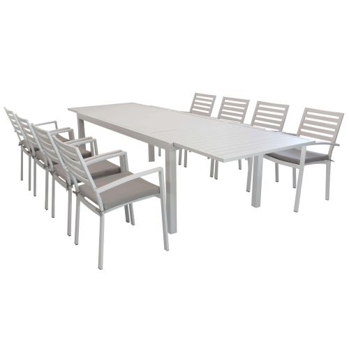 DEXTER - set tavolo in alluminio cm 200/300 x 100 x 74 h con 8 poltrone Dexter
