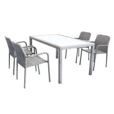 AXONA - set tavolo in alluminio e teak cm 150 x 90 con 4 poltrone Axona