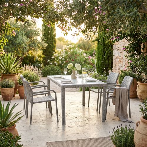 AXONA - set tavolo in wicker cm 150 x 90 con 4 poltrone Axona