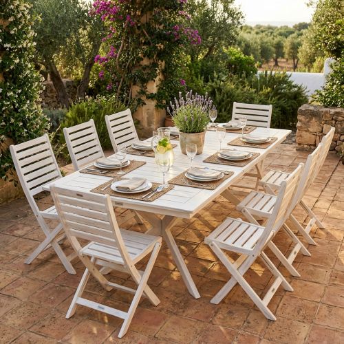 CAESAR - set tavolo in legno massiccio di acacia con 8 sedie Sortis