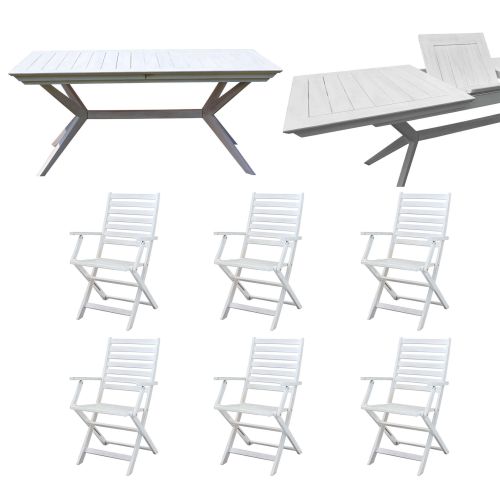 CAESAR - set tavolo in legno massiccio di acacia con 6 poltrone Sortis