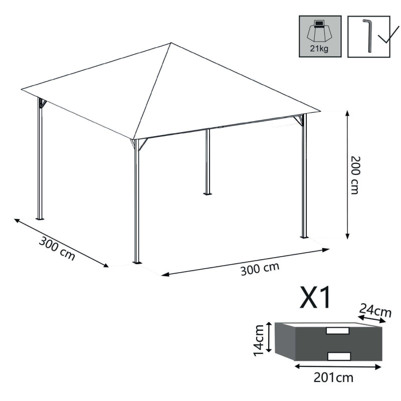 GREX - gazebo da giardino in acciaio 3 x 3 m