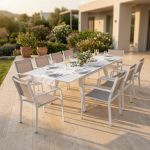 SPLENDOR - set tavolo in alluminio cm 200/300 x 110 x 75 h con 10 poltrone Splendor