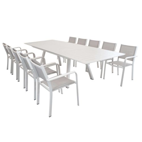 SPLENDOR - set tavolo in alluminio cm 200/300 x 110 x 75 h con 10 poltrone Splendor