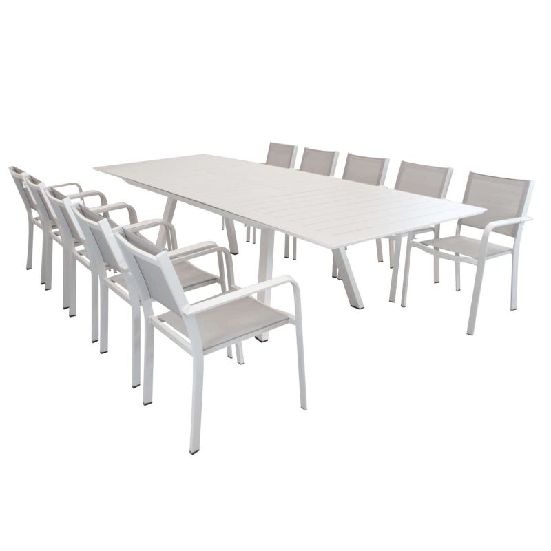 SPLENDOR - set tavolo in alluminio cm 200/300 x 110 x 75 h con 10 poltrone Splendor