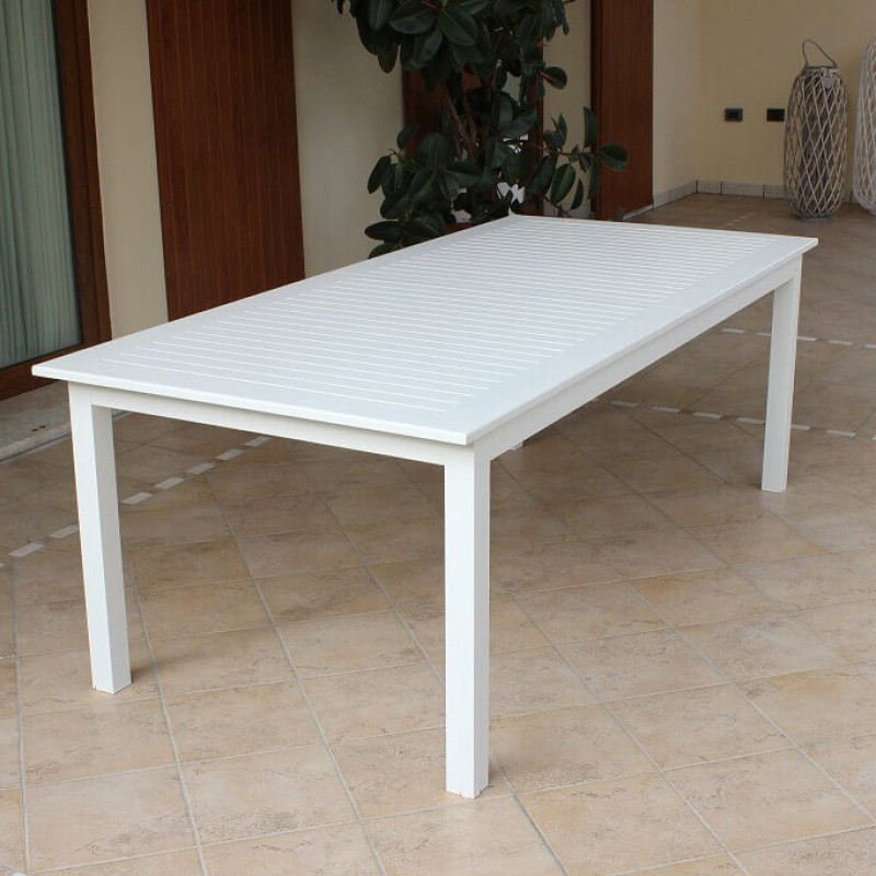 ARGENTUM - set tavolo in alluminio e teak cm 220/280 x 100 x 75 h con 10 poltrone Aulus