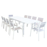 ARGENTUM - set tavolo in alluminio cm 220/280 x 100 x 75 h con 10 poltrone Aulus