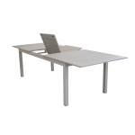 ARGENTUM - set tavolo in alluminio e teak cm 220/280 x 100 x 75 h con 6 poltrone Aulus