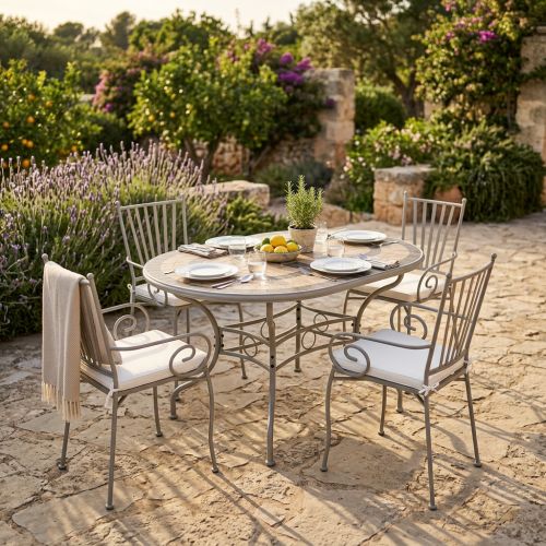 VENTUS - set tavolo in ferro cm 160 x 90 x 74 h con 4 poltrone Ventus