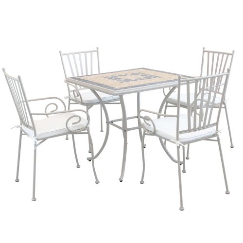 VENTUS - set tavolo in ferro cm 80 x 80 x 74 h con 4 poltrone Ventus