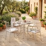 VENTUS - set tavolo in ferro Ø 90 x 74 h con 4 poltrone Ventus