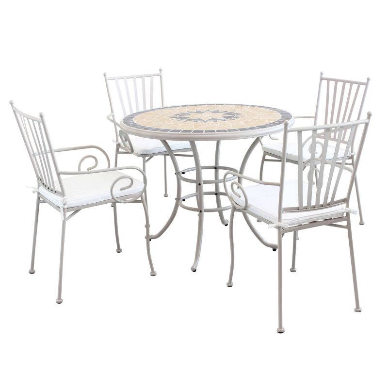 VENTUS - set tavolo in ferro Ø 90 x 74 h con 4 poltrone Ventus