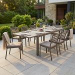 DEXTER - set tavolo in alluminio cm 200/300 x 100 x 74 h con 8 sedie Dexter