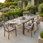 DEXTER - set tavolo in alluminio cm 200/300 x 100 x 74 h con 8 poltrone Dexter