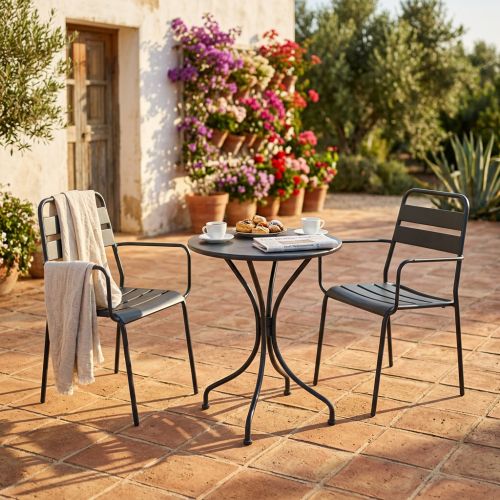 ROMANUS - set tavolo in metallo cm Ø 60 x 71h con 2 poltrone Romanus